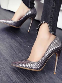 Women's Gold High Heels Woven Style Pointed Toe Stiletto Heel Pumps