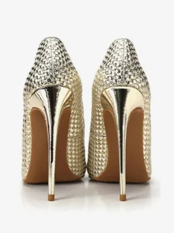 Women's Gold High Heels Woven Style Pointed Toe Stiletto Heel Pumps