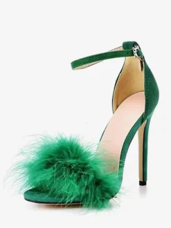 Women's Heel Sandals Open Toe Faux Fur Detail Stiletto Heel Sandals