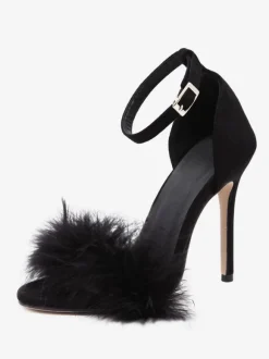 Women's Heel Sandals Open Toe Faux Fur Detail Stiletto Heel Sandals