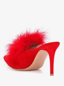 Women's High Heel Mules Faux Feather Pointed Toe High Heels