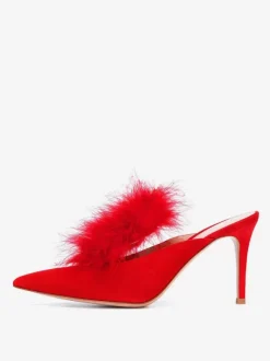 Women's High Heel Mules Faux Feather Pointed Toe High Heels
