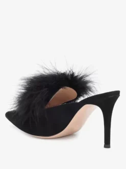 Women's High Heel Mules Faux Feather Pointed Toe High Heels