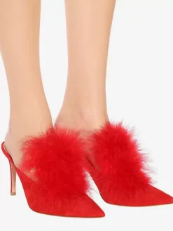 Women's High Heel Mules Faux Feather Pointed Toe High Heels