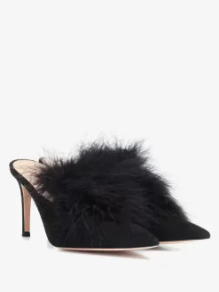 Women's High Heel Mules Faux Feather Pointed Toe High Heels