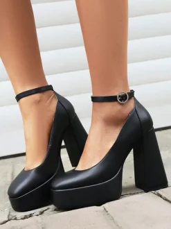 Women's High Heels Platform Chunky Heel Ankle Strap Pumps