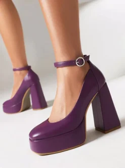 Women's High Heels Platform Chunky Heel Ankle Strap Pumps
