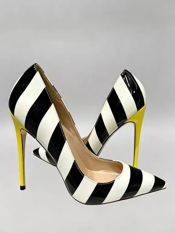 Women's High Heels Pointed Toe Striped Slip On Pumps