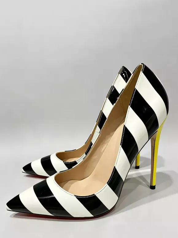 Women's High Heels Pointed Toe Striped Slip On Pumps