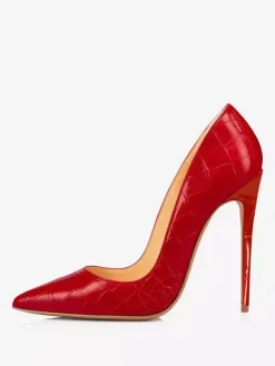 Women's High Heels Red Pointed Toe Stone Pattern Slip On Pumps
