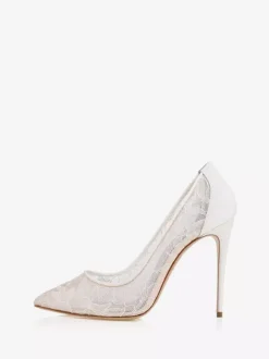 Women's Lace Bridal Pumps Stiletto Heel Pointy Toe Black Heels