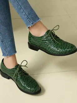 Women's Oxford Shoes Round Toe Lace Up Flat Casual Shoes
