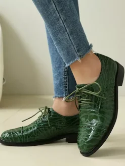 Women's Oxford Shoes Round Toe Lace Up Flat Casual Shoes