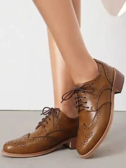 Women's Oxford Shoes Round Toe Lace Up Casual Shoes
