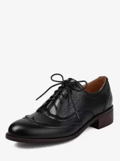 Women's Oxfords Patchwork Round Toe Puppy Heel Lace Up Vintage Shoes