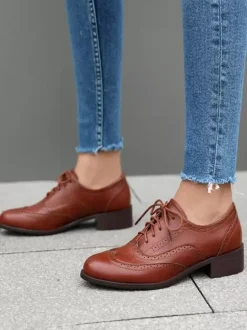 Women's Oxfords Patchwork Round Toe Puppy Heel Lace Up Vintage Shoes