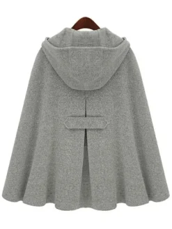 Women's Poncho Coat Hooded Oversized Grey Winter Outerwear