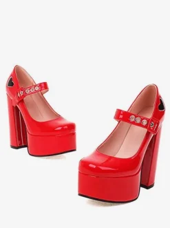 Women's Red Heart Platform Mary Jane Heels