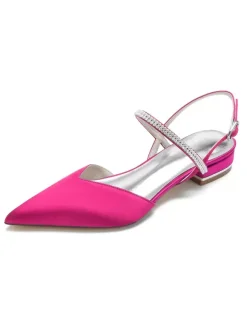 Women's Rhinestones Mary Jane Slingback Bridal Flats in Satin
