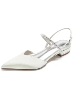Women's Rhinestones Mary Jane Slingback Bridal Flats in Satin
