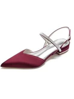 Women's Rhinestones Mary Jane Slingback Bridal Flats in Satin