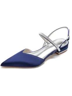 Women's Rhinestones Mary Jane Slingback Bridal Flats in Satin