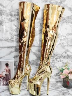 Women's Sexy Boots Silver Platform High Heel Thigh High Boots
