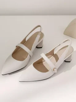 Women's Slingback Heels Pointed Toe Mary Jane Chunky Heel Pumps Vintage Shoes