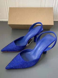 Women's Slingback Heels Rhinestones Stiletto Heel Blue Pumps PU Leather