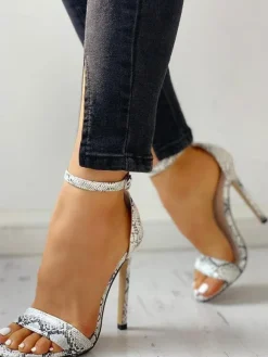 Womens Snakeskin Ankle Strap Heels Stiletto Prom Heel Sandals