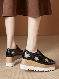 Women's Square Toe Platform Patent Leather Oxfords
