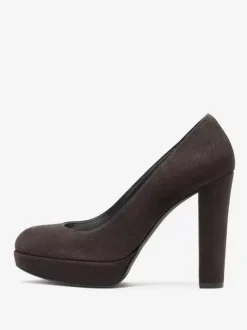Women's Suede Heels Platform Round Toe Chunky Heel Pumps