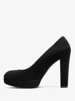 Women's Suede Heels Platform Round Toe Chunky Heel Pumps