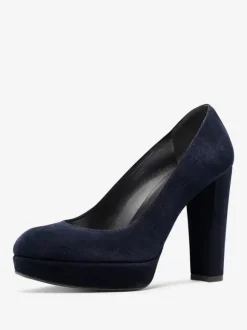 Women's Suede Heels Platform Round Toe Chunky Heel Pumps