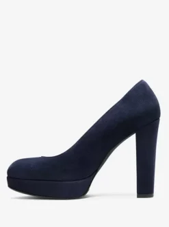 Women's Suede Heels Platform Round Toe Chunky Heel Pumps