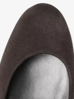 Women's Suede Heels Platform Round Toe Chunky Heel Pumps