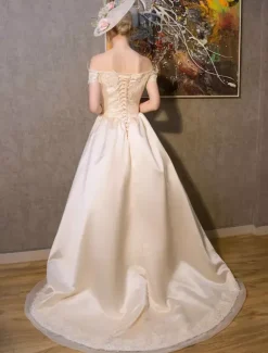 Women's Victorian Retro Dress Champagne Rococo Royal Princess Off The Shoulder Satin Costumes Dress