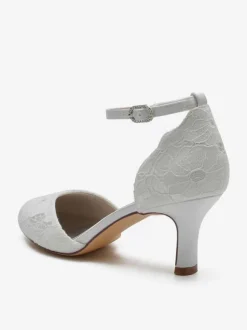 Women's Wedding Shoes Satin White Round Toe Rhinestones Chunky Heel Bridal Shoes