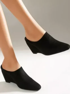 Women's Wedge Mules Pointed Toe Micro Suede Upper Wedge Shoes