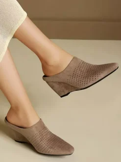 Women's Wedge Mules Pointed Toe Micro Suede Upper Wedge Shoes