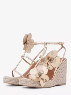 Women's Wedge Sandals Platform Open Toe Flowers Detail Sandal Shoes