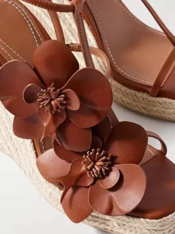 Women's Wedge Sandals Platform Open Toe Flowers Detail Sandal Shoes
