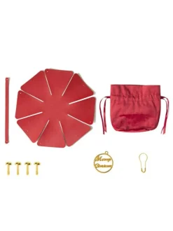 Women's Bags Burgundy Corduroy Round Ring Handle Two-Tone Metal Details Lace-up Christmas Bag