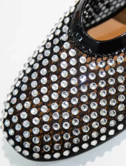 Women's Ballet Flats Mesh Rhinestones Round Toe Mary Jane Ballerina Flat Prom Shoes