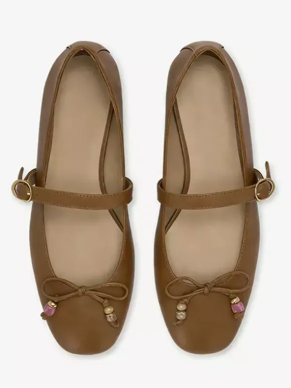 Women's Ballet Flats Square Toe Bow Mary Jane Flat Shoes