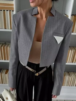 Women's Blazer Stylish Stand Collar Long Sleeves Outerwear