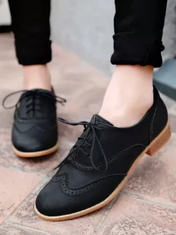 Women's Brown Lace Up Wingtip Brogues Casual Oxfords