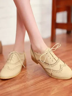 Women's Brown Lace Up Wingtip Brogues Casual Oxfords