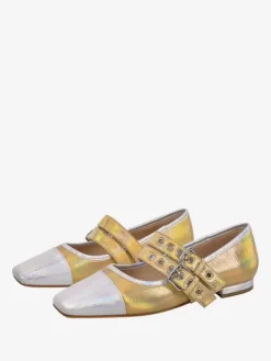 Women's Buckle Multicolor Square Toe PU Leather Ballet Flats In