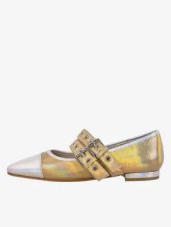 Women's Buckle Multicolor Square Toe PU Leather Ballet Flats In